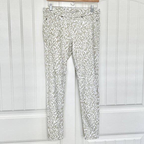 Hue Tan White Animal Leopard Print Mid-Rise Back Pockets Stretch Jegging Large - Picture 5 of 11
